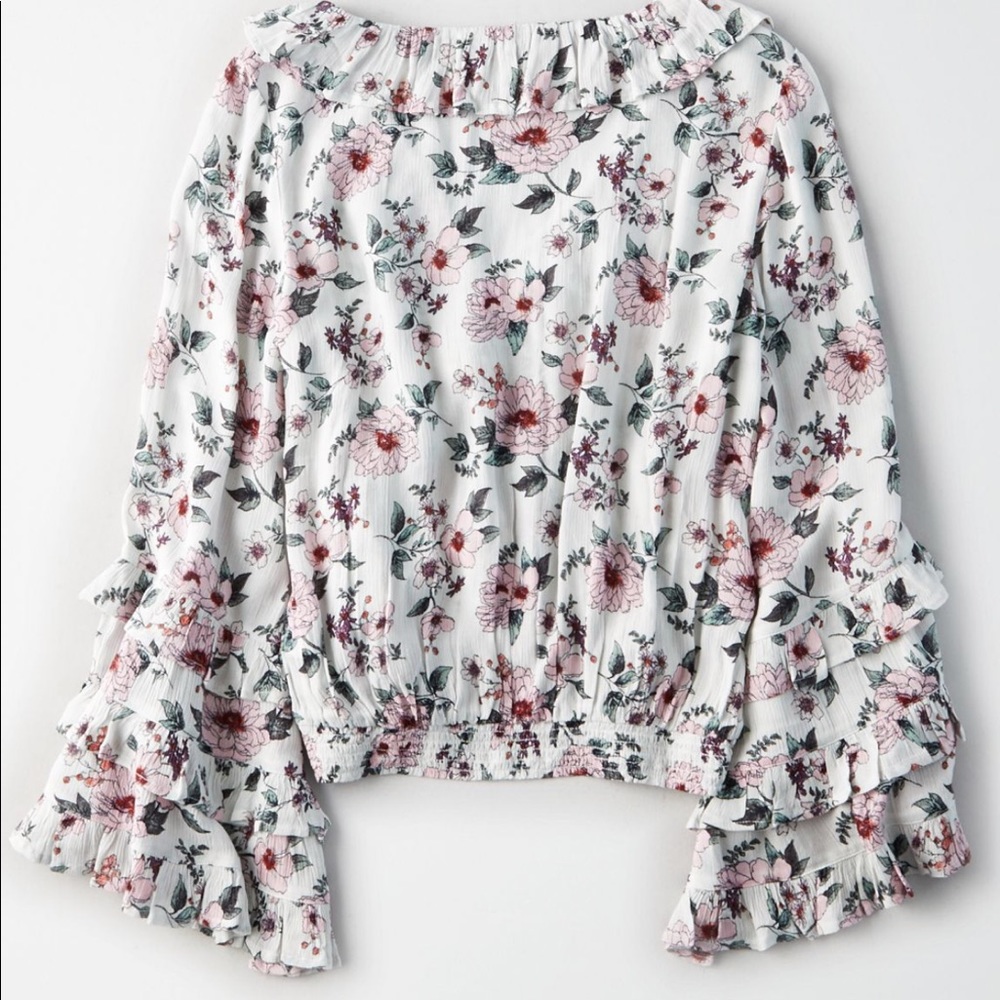 AEO Floral Wrap Front Ruffle Sleeve - Picture 3 of 6